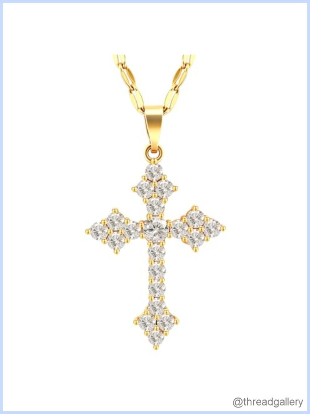18K Gold Plated CZ Cross Pendant Necklace Adjustable 18+2 Inch Chain